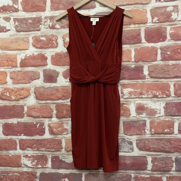 Ann Taylor Loft Dress Women's 4 Burgundy Dark Red Twist Waist Accent Sleeveless - Picture 1 of 8